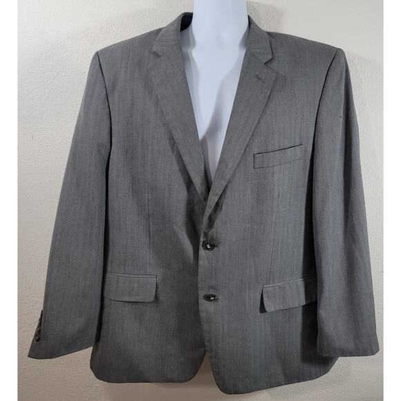 Haggar Gray 2 Button Closure Lined Blazer 46R Lightweight Inside Pockets - Picture 1 of 7